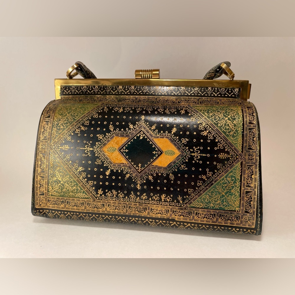 Vintage Florentine Tapestry Leather Vanity Travel Set Bag Wallet Coin Compact